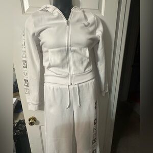 True Religion White Rhinestone Logo Hoodie Jogger Set Size Large NWT